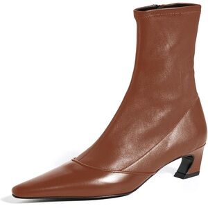 Elegant Brown Ankle Boots Square Toe Kitten Heel Side Zipper